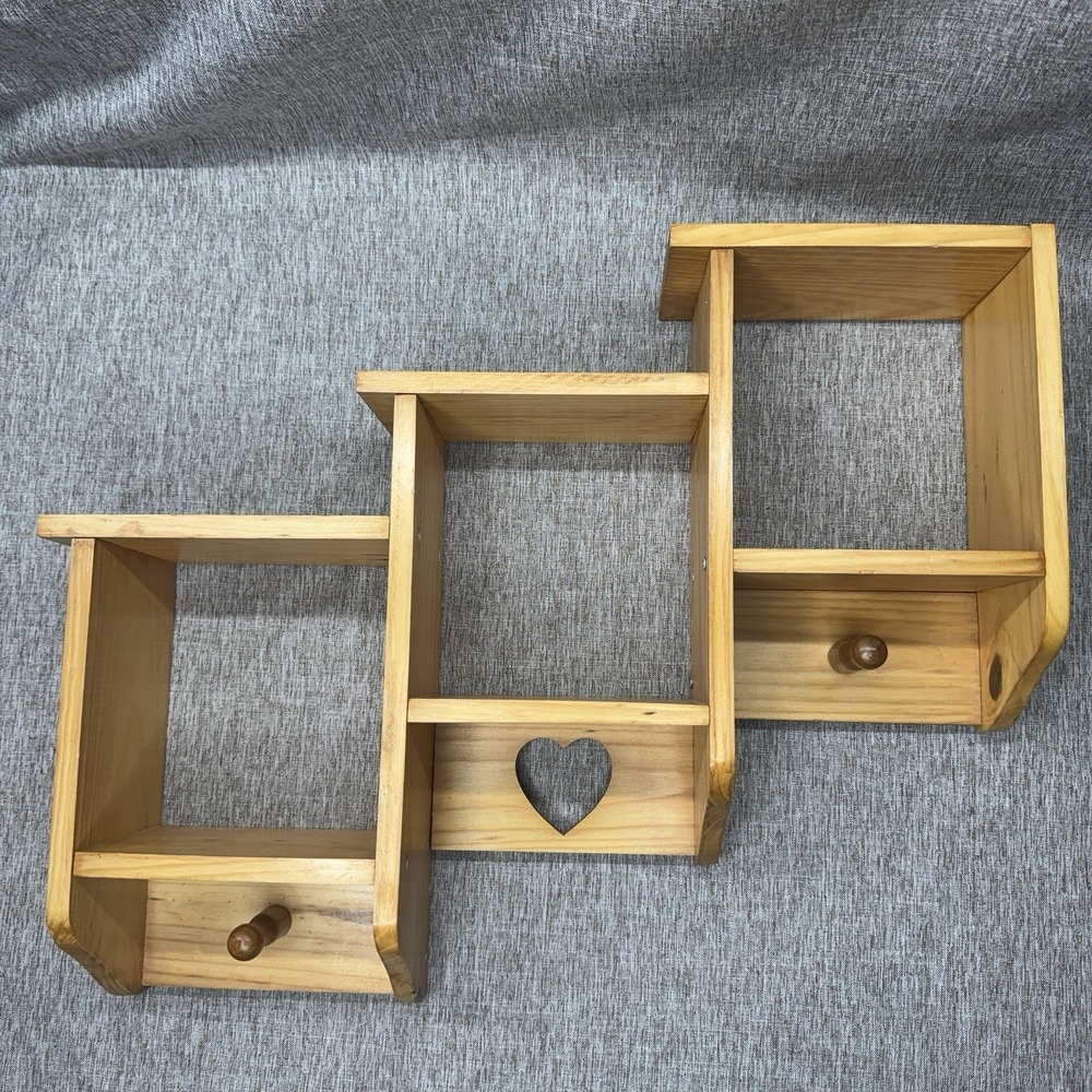 Vintage Wood Trinket Knick Knack Mug Hanging Display Wall Shelf Cut Out Heart